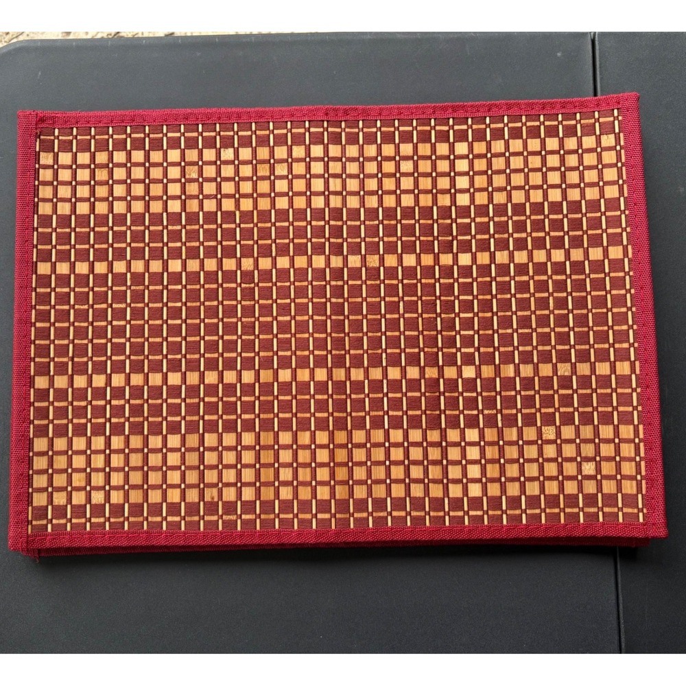 Sonoma Life Style Bamboo Placemats Woven Checkered Red Border β Set of 6